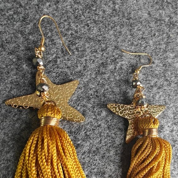 Karola & Co. Tassel Earrings Women’s Gold Star Charm Beaded Statement Chic - Picture 2 of 2